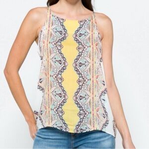 Asymmetrical Yellow and White Tank Top